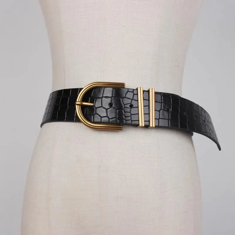 

Women's Runway Fashion PU Leather Vintage Cummerbunds Female Dress Corsets Waistband Belts Decoration Wide Belt R043