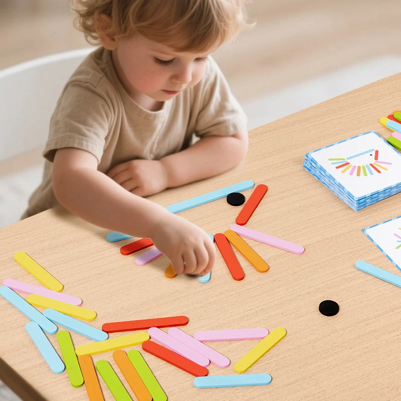 Children's Colored Ice Cream Sticks Puzzle Creative Assembly Wooden Toys Logical Thinking Ability Training Educational Toys Gift