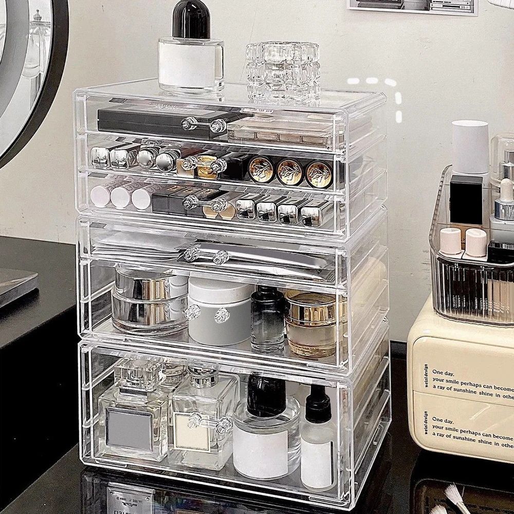 Transparent Makeup Storage Box Plastic Large Capacity Desktop Stationery Storage Box Home Office Supplies lipstick Sorting view 3