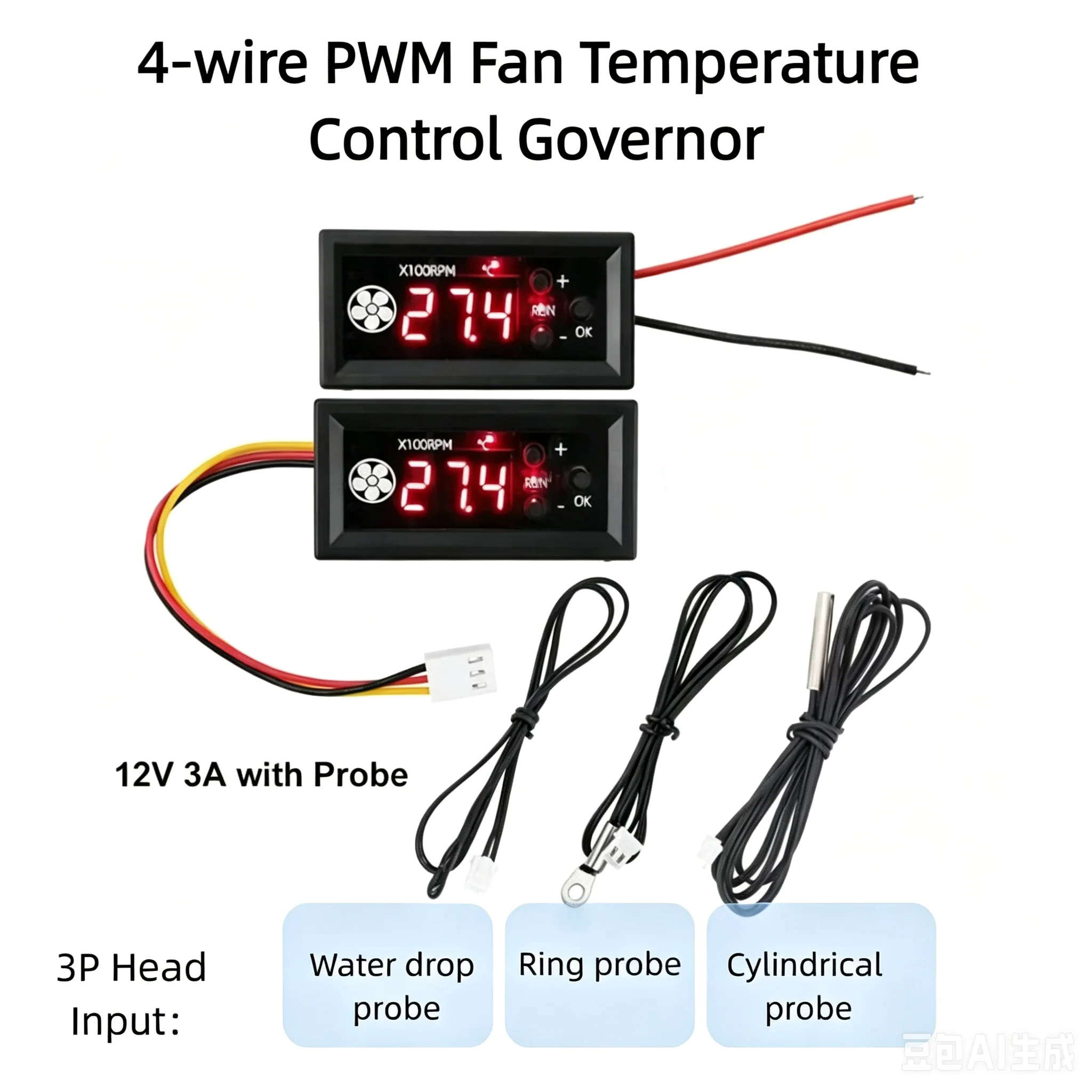 Termostato PWM de 4 Fios para Ventilador 12V 3A com Controlador de Velocidade e Múltiplas Sondas para Resfriamento Industrial de Gabinetes de PC