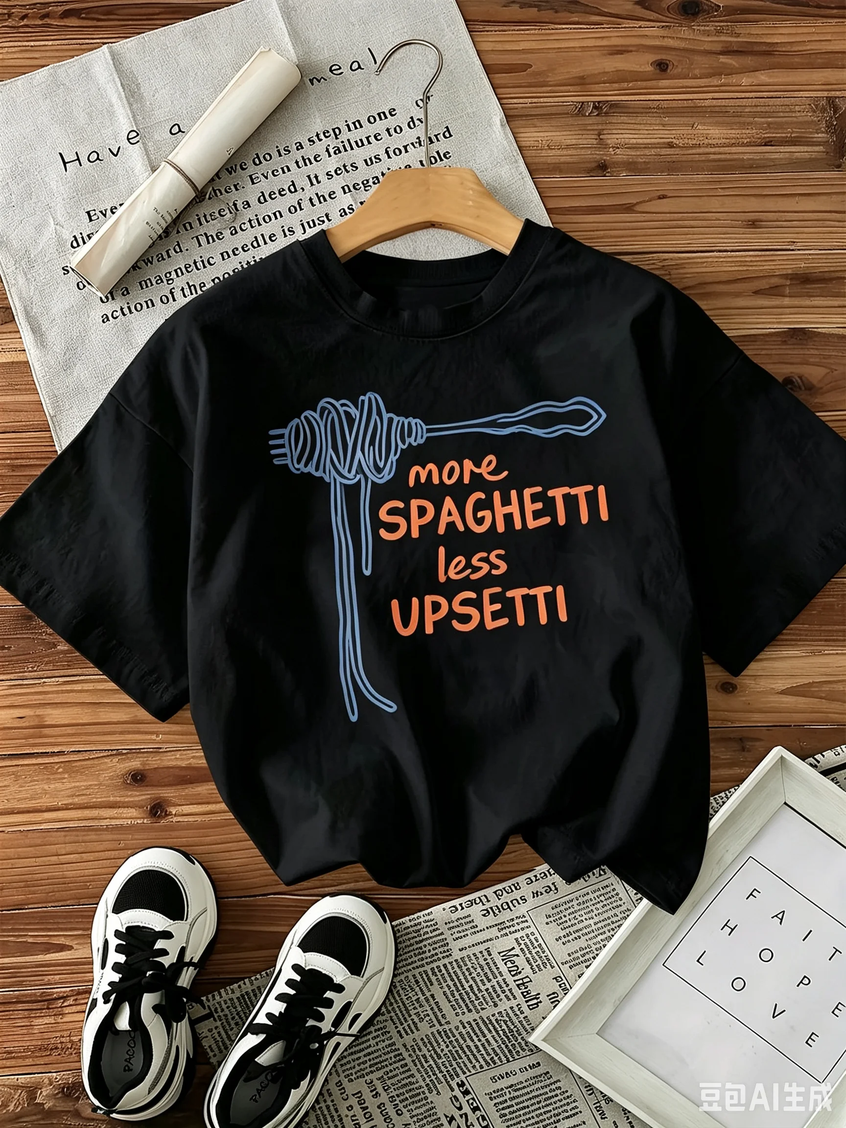2026 Cotton Shirt Featuring Spaghetti 'More Spaghetti Less Upsetti' Printed on Adults Kids Short-Sleeve Round-Neck T-Shirt