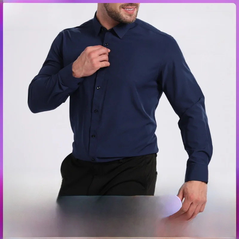 

Lightweight Breathable Men's Long Sleeve Shirt Elastic No Ironing Resistant to Wrinkles Thin Standard Fit PU Leather Daily Wear