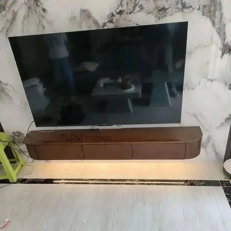 بسيطة الحديثة خشب متين علقت خزانة التلفزيون المنزلية شقة صغيرة معلقة غرفة المعيشة التلفزيون تقف خزانة الأثاث #5