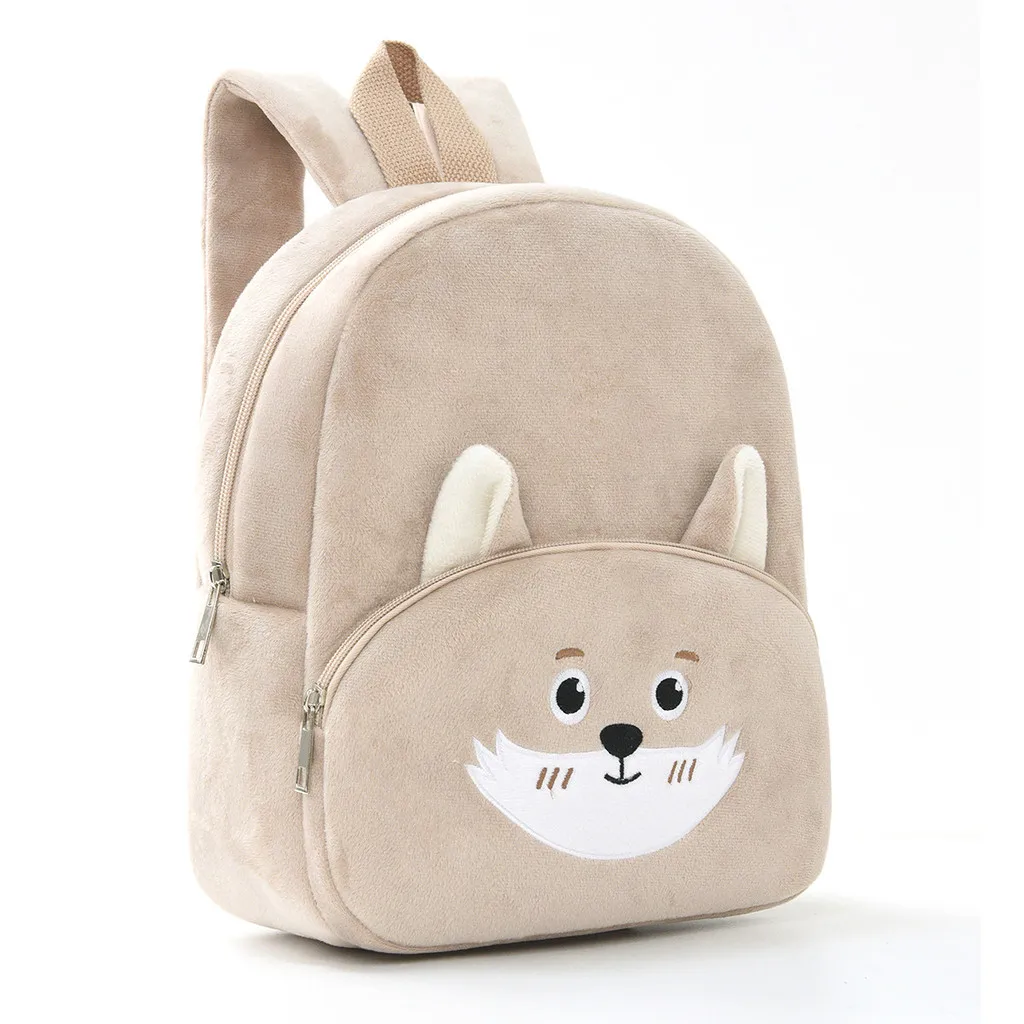 Kids Backpack Corduroy Cute Fox Plush Lightweight Kindergarten School Bag for Boys and Girls