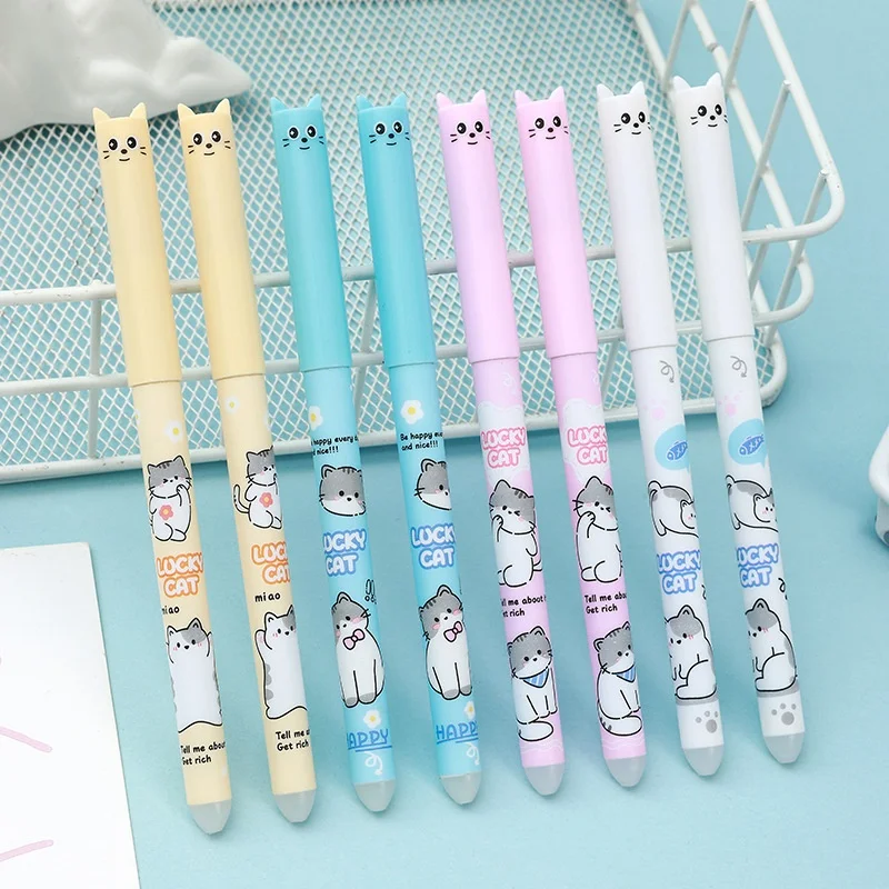 

48pcs/lot Kawaii Cat Erasable Gel Pen Cute 0.5mm Blue/Black Ink Signature Pens Promotional Gift Office School Supplies