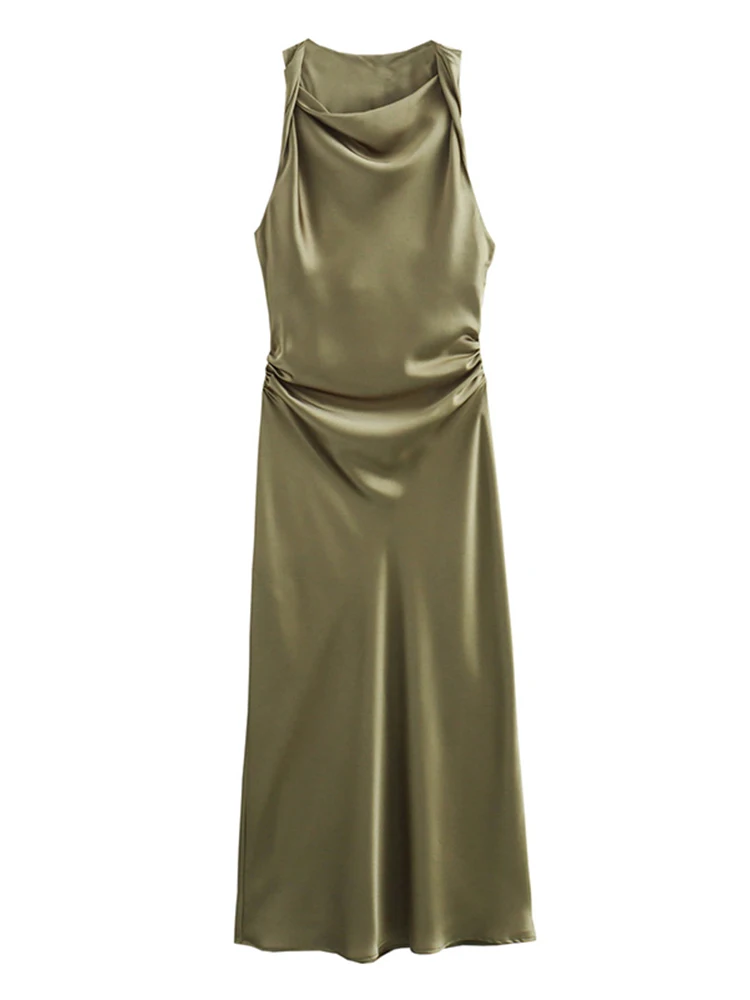 

Satin Long Dresses for Women 2025 Summer Slip Midi Dress Woman Sexy Evening Party Dress Sleeveless Female Elegant Dresses