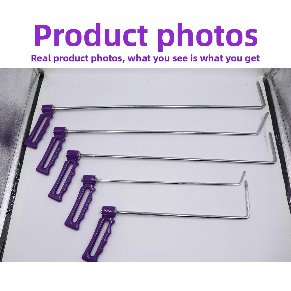 Paintless Dent Repair PDR Rods Kit 5Pcs Manganese Steel Crowbars With 360° Rotatable Purple Handle Car Dent Removal Push Rod