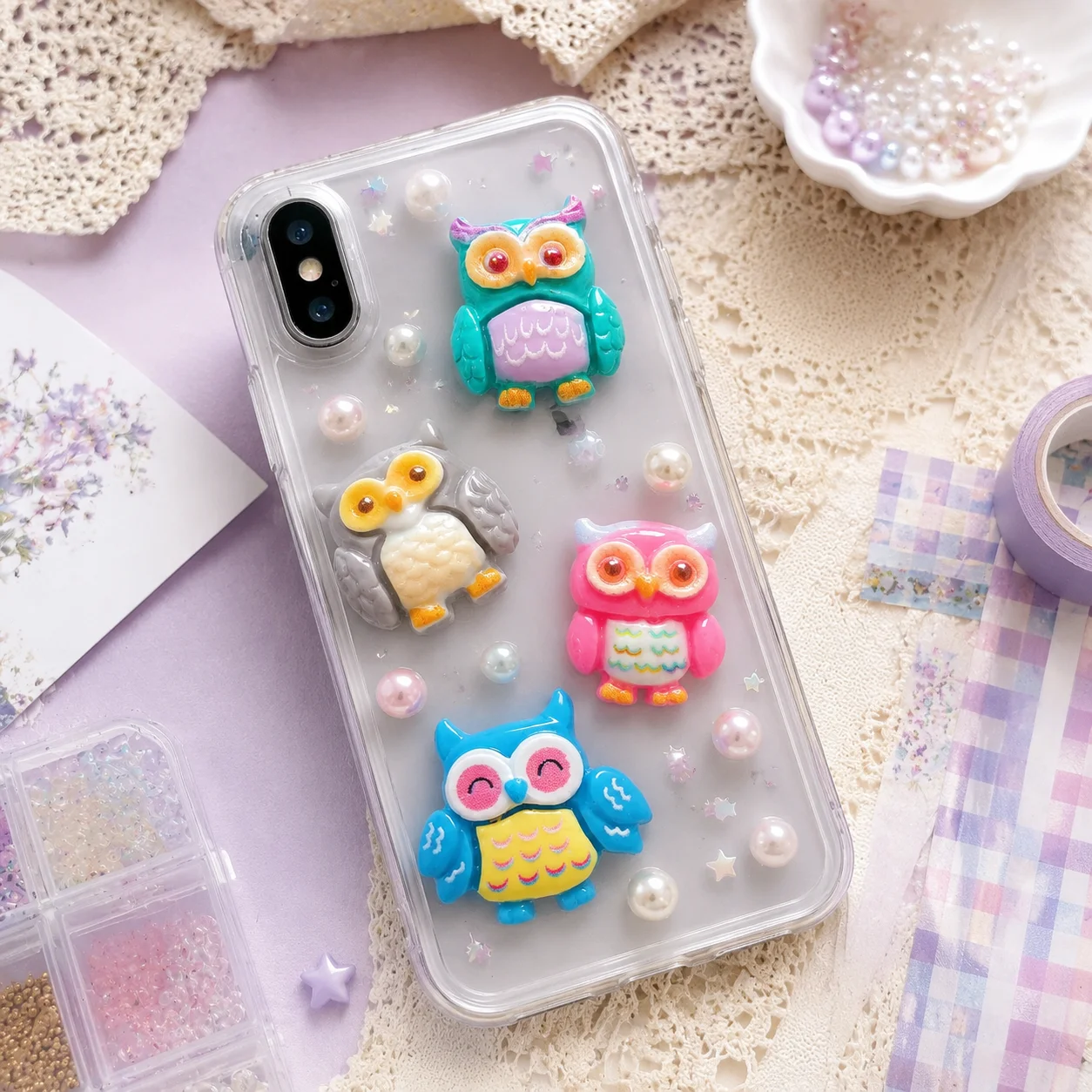Phone Cases Wholesale - Groothandel Kleurrijke Uil Hars Flatback Charms