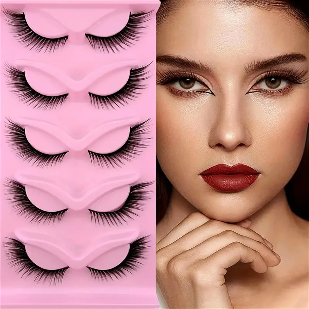 5 pairs of cat-eye false eyelashes, natural wing-shaped false eyelashes, and extended eyelashes at the outer corners of the eyes