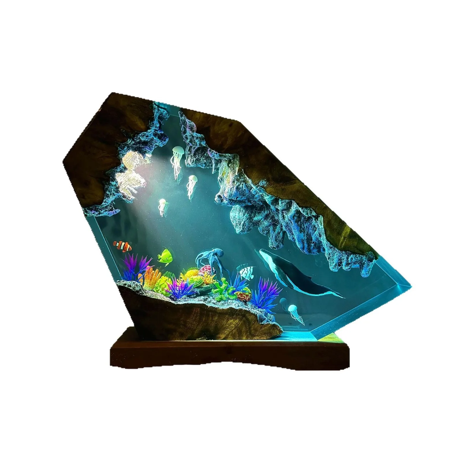 

Christmas - Themed Handmade Resin Lamp with Hammerhead Shark & Jellyfish - Unique Home Decor Gift