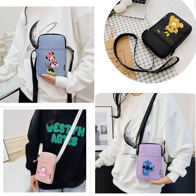 

Lilo Stitch Simba Marie Cat Women Shoulder Bag Crossbody Bags Canvas Small Shoulder Mobile Phone Bags Students Handbag