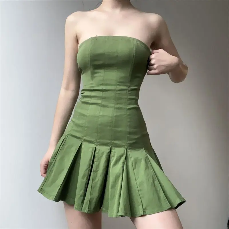 

Green Sexy Backless Strapless Dress, Summer Sleeveless Slim Mini Dresses for Women, Party Club Elegant Bodycon Vestidos