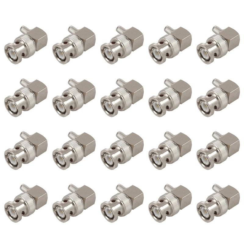 20X BNC Male Plug Right Angle Crimp For RG58 RG400 RFC195 RF Coax Adapter Connector,Silver