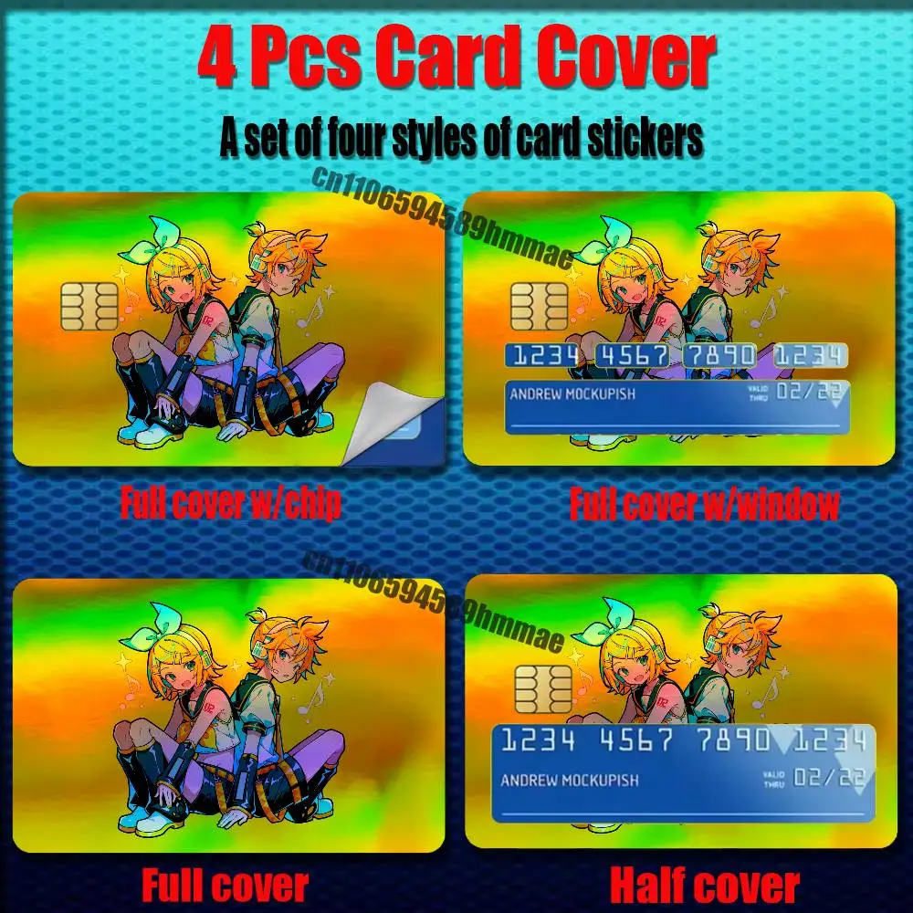 For Rin Len Kagamine Credit Bank Sticker ID Access Card Cover Skin Rainbow Color Laser Stickers Film