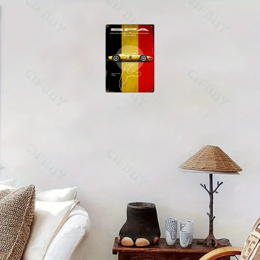 Vintage Spa-Francorchamps F1 Race Track Retro Metal Tin Sign Belgian Flag Car Wall Decor for Man Cave Garage Bar view 4