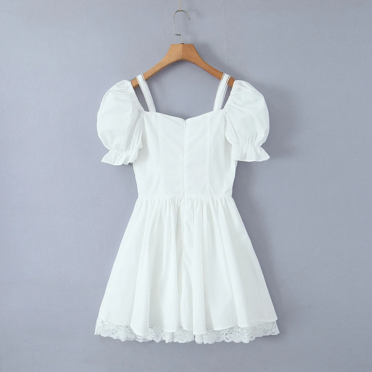 Mini Robe de princesse avec nœud froncé sur la poitrine, Style Corset, manches bouffantes, dentelle épissée, taille fine, ourlet à volants, gâteau, Mini Robe de soirée