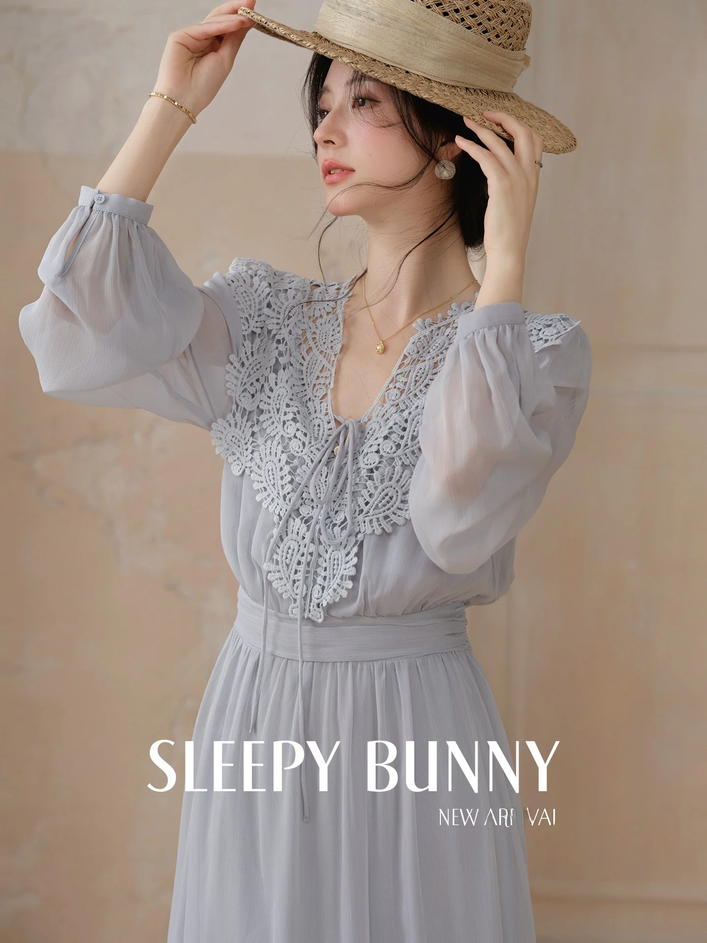 

Элегантное шифоновое платье с кружевными вставками, V-образным вырезом и рукавами-фонариками, женское летнее изящное длинное платье с пышной юбкой, модель Spybunny A-Line