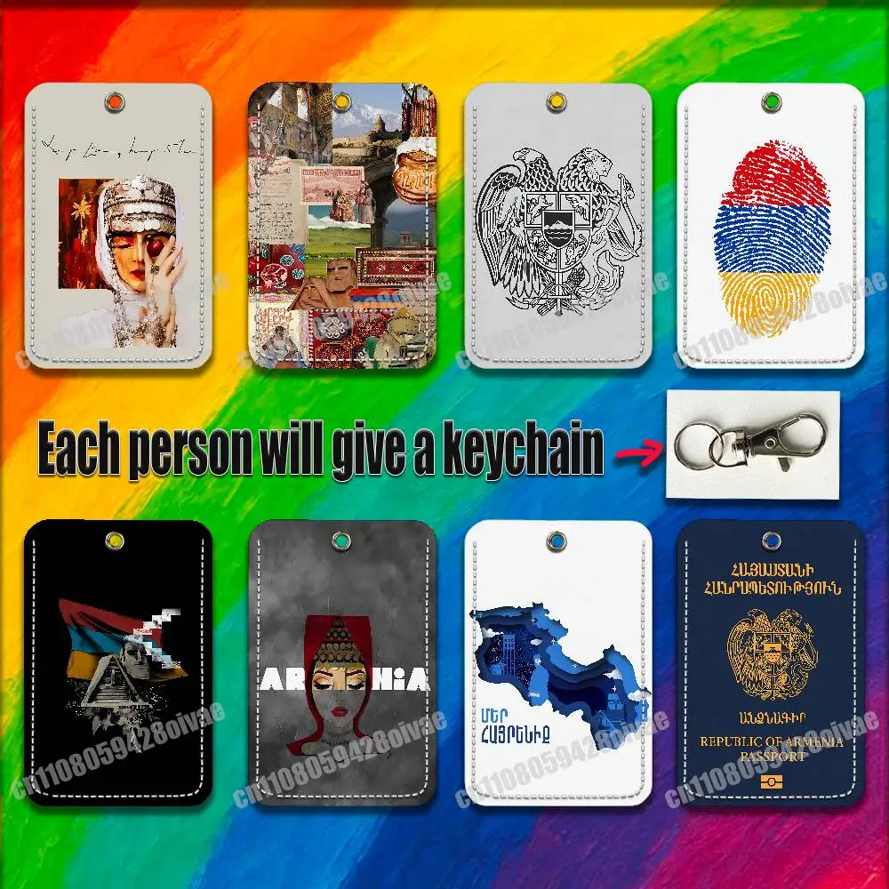 

Armenia Flag Passport Logo For ID Clips Credit Bank Campus Card Holder Cover Decoration PU Leather Keychain