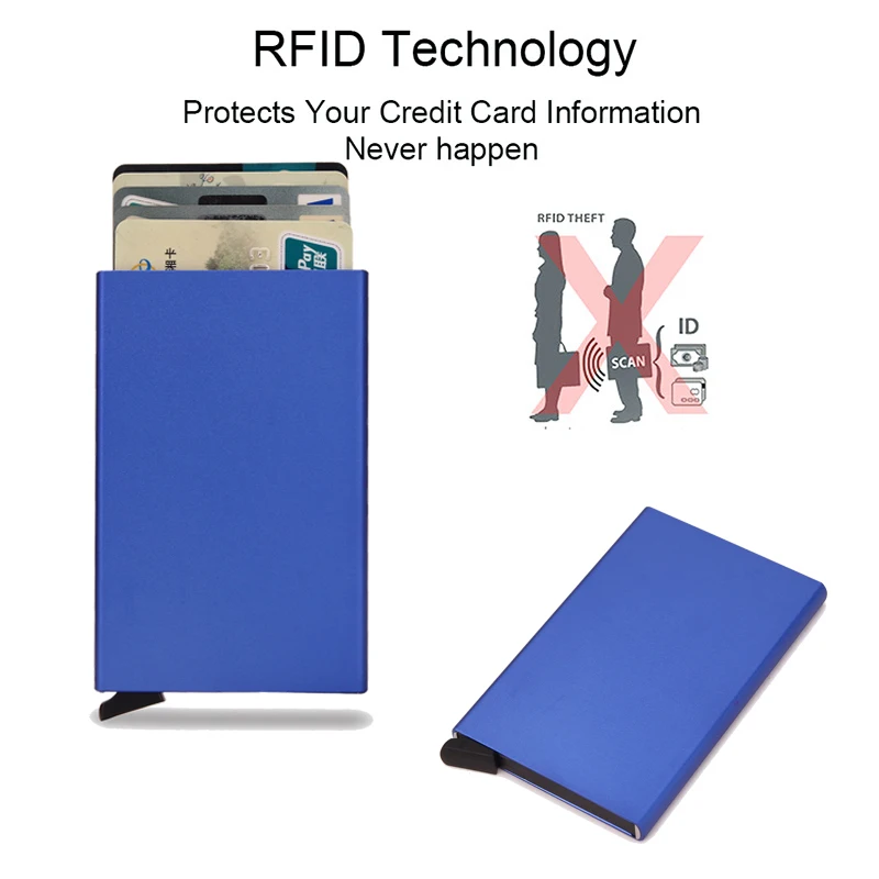 Rfid-Portefeuille Intelligent Porte-Cartes en Métal Mince et Mince, Portefeuille Pop-Up Minimaliste, Petit Sac à Main Noir, Valet pour Homme et Femme