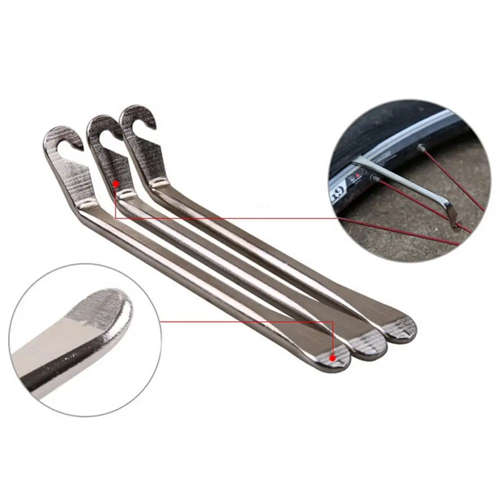 3pcs Set Bicycle Tyre Pry Lever Crow Bar Metal Steel Mountain Bike Cycling Pry Up Disassembly Repair Opener Wheel Remover Tool
