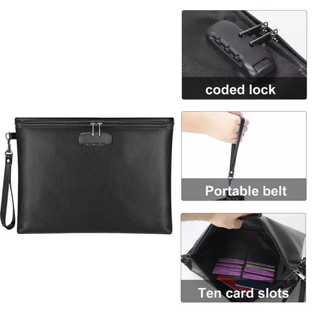 Hot Sale 2 in 1 Set Black Zipper Briefcase Fireproof Waterproof Document Organizer Convenient Easy Hand Carry Storage Bag