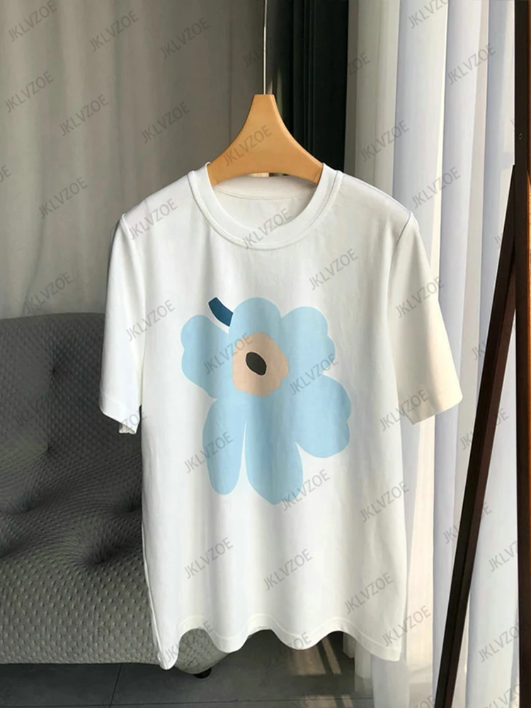 New Summer Women Pure Cotton T Shirts A Flower Printed T-Shirt Graphic Unisex Brand Clothes High Quality Fashion Casual Tops