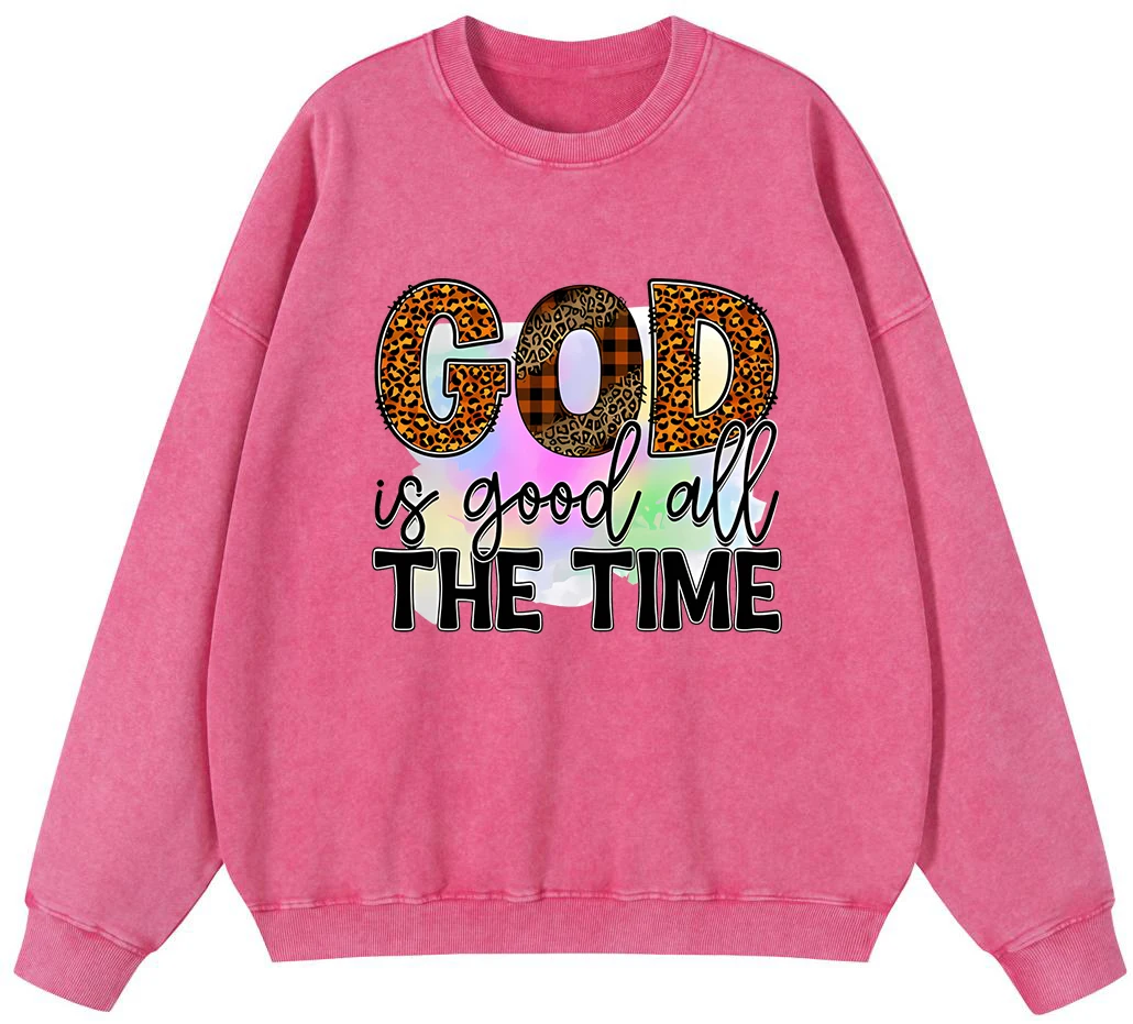 

God Os Good All The Time Women'S Vintage Washed Cotton Sweatshirt Fashion Casual Pullover Hip Hop Hoody Autumn Loose Tops