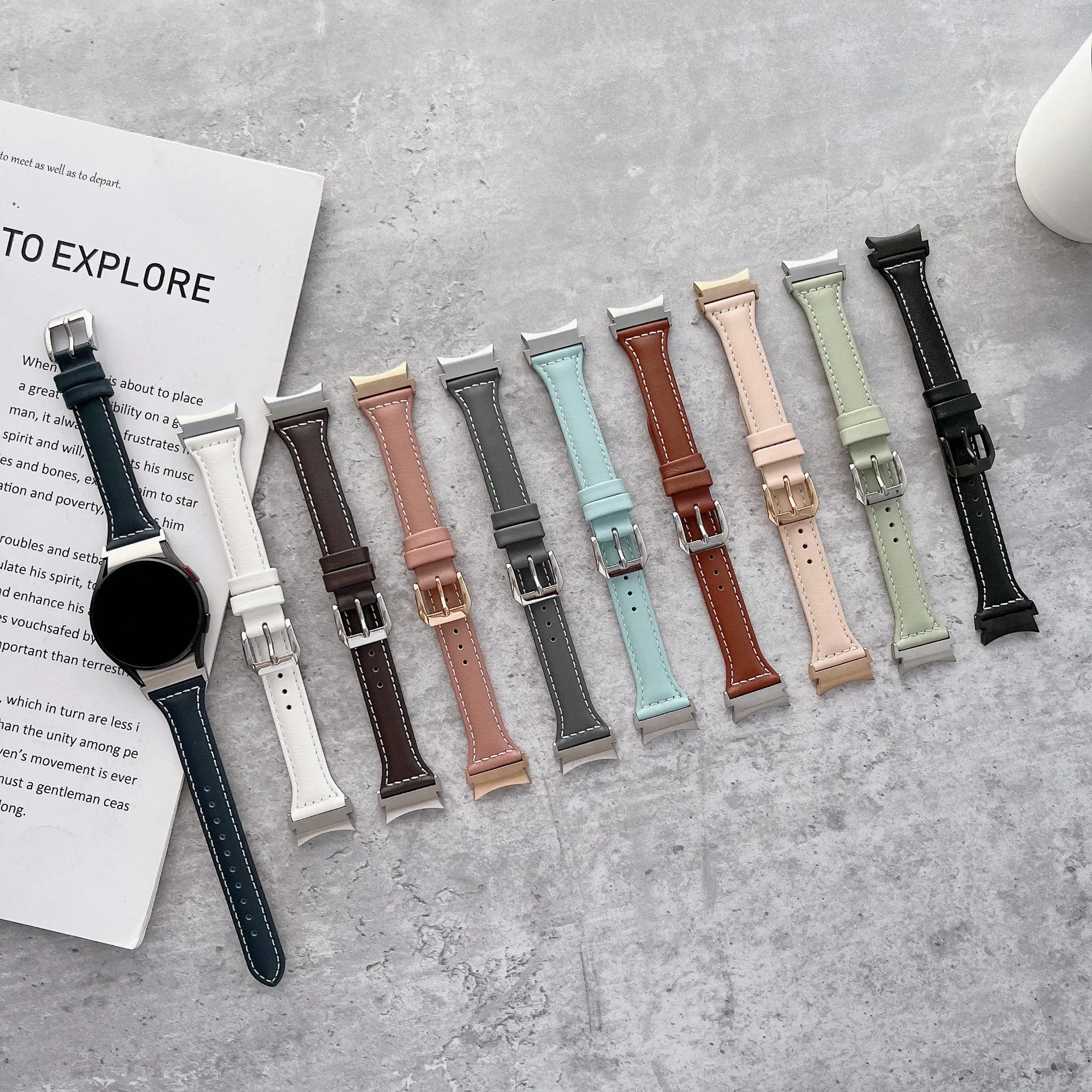 Ремешок кожаный для Samsung Galaxy Watch 4 5 6 40 мм 44 мм 6 Classic 5 Pro 47 мм 43 мм 45 мм