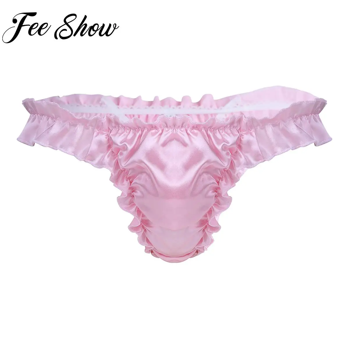 

Men's Ruffled Panties Shiny Satin Sissy Lingerie Underwear Exotic G-string Ruffle Lace Briefs Thong Underpants