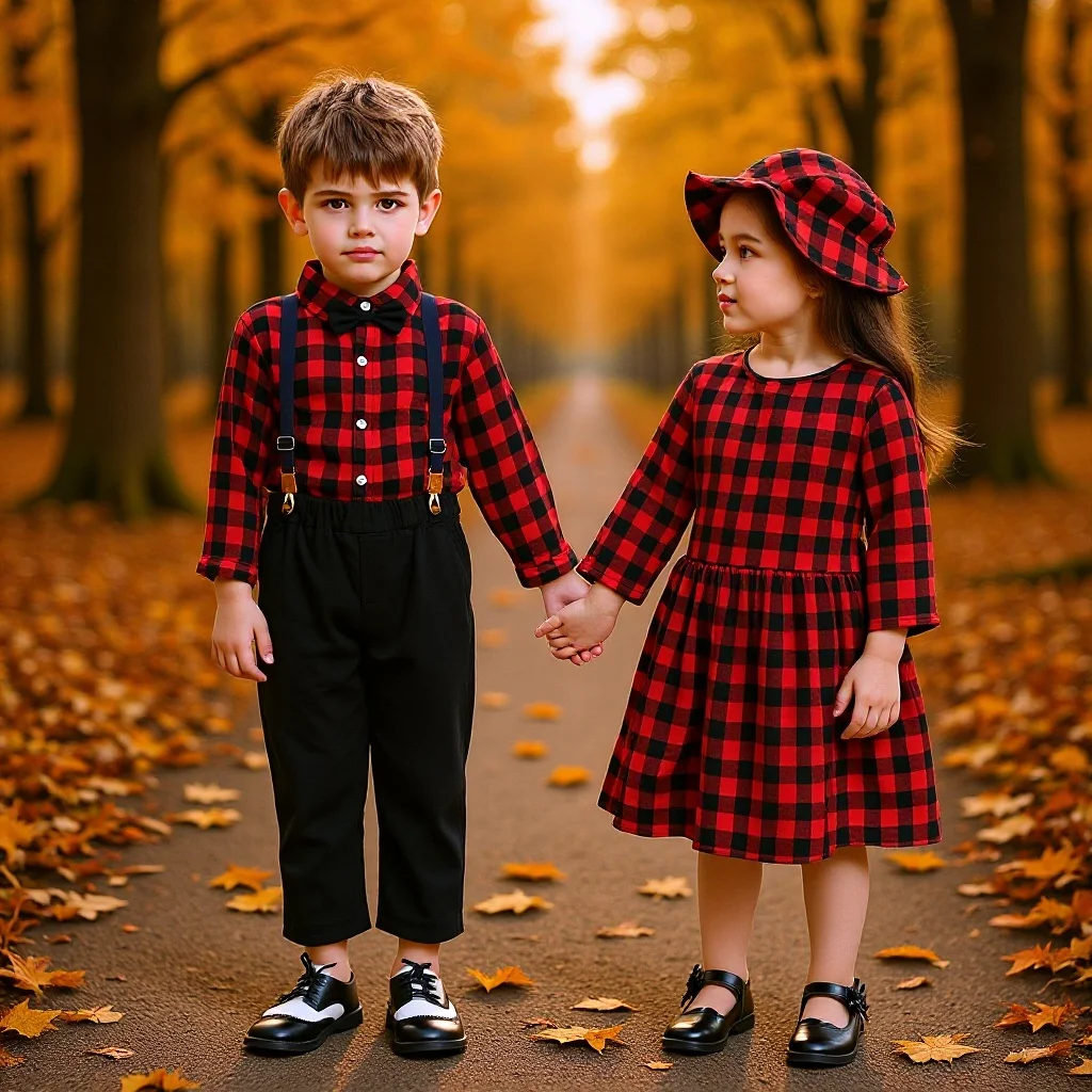 Family Clothes for Sister and Brother~Charming College-Style Long-Sleeved Shirt with Plaid Pattern for Autumn Kids' Fashion3580