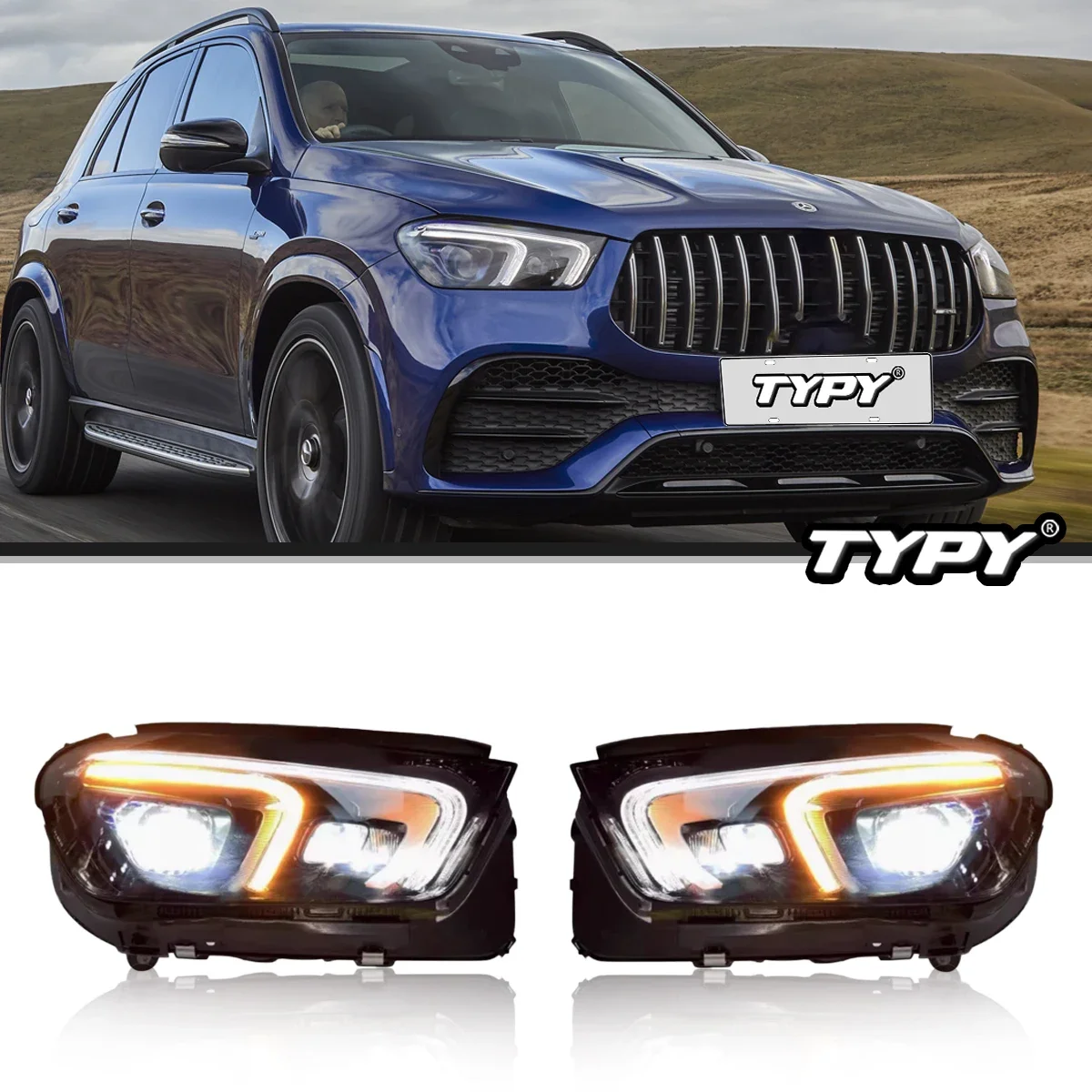 New LED Headlight Upgrade Modified Full Head Lamp For Benz GLE W167 2019-2021 Turn Signals Daytime Running Lights