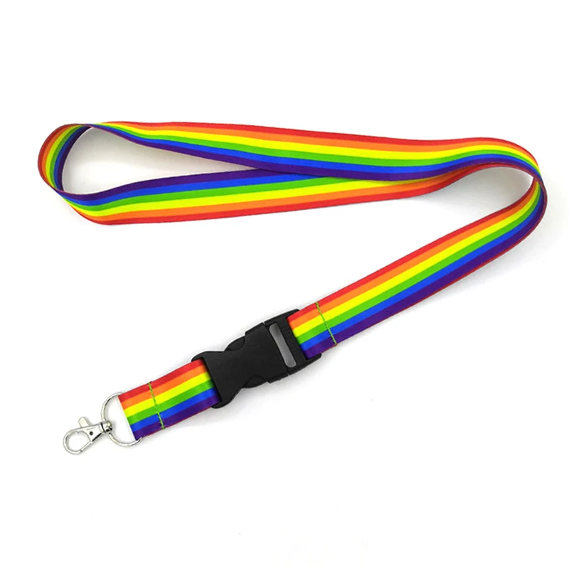 Homosexuality Rainbow Lanyard Credit Card ID Holder Bag Student Women Travel Card Cover Badge Car Keychain Decorations Gifts