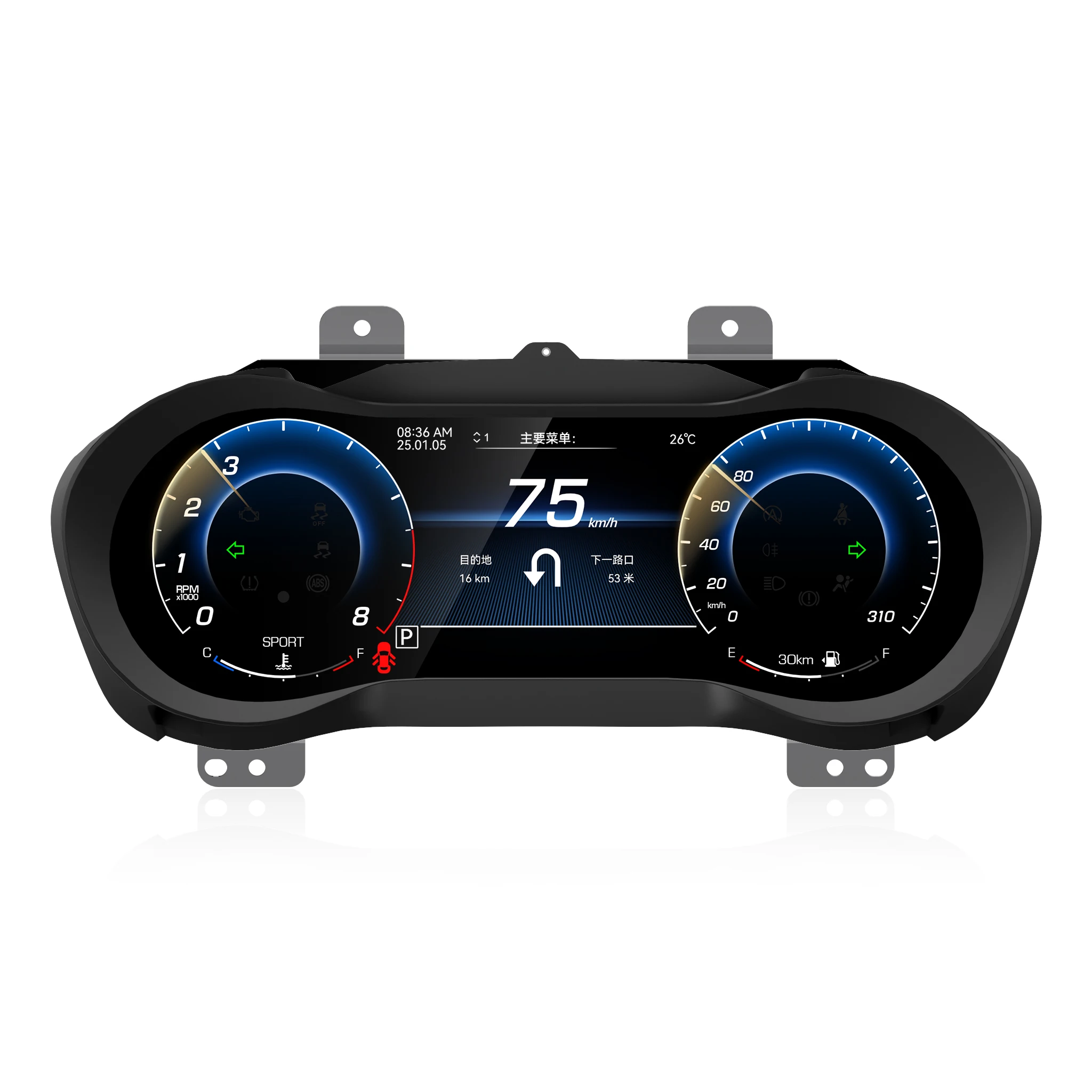 

12.3 Inch New Digital Cluster Car Speedometer Auto Meter LCD Instrument For Ghibli 2014-2023 With Linux System Display