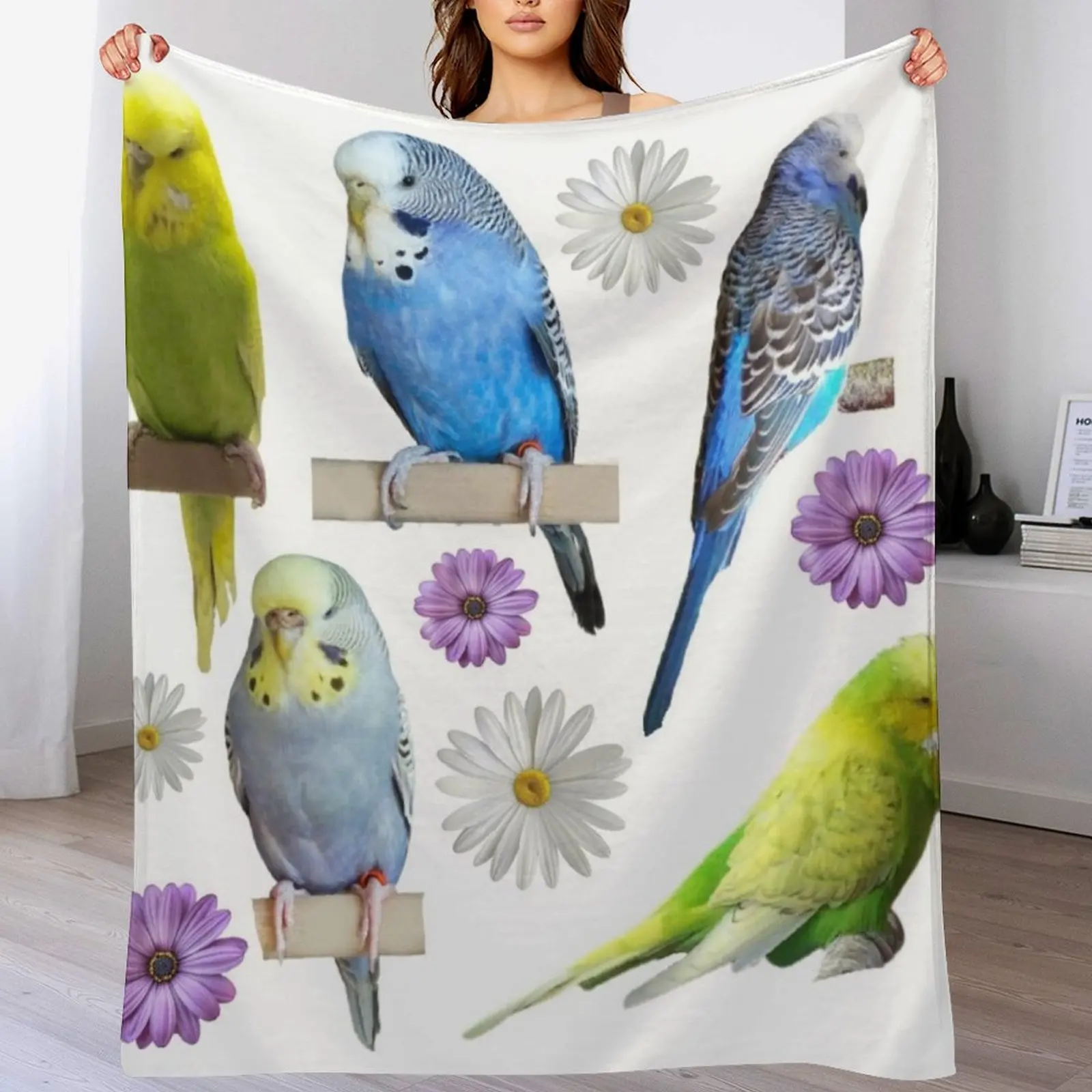 

Budgies the beatiful pets. For parakeet lovers Throw Blanket Furrys Soft Big Cute Plaid Blankets