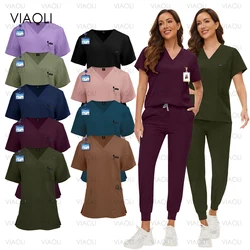 Traje de uniforme de manga corta para mujer, Tops con cuello en V y pantalones de correr, uniforme de enfermería Multicolor, ropa de trabajo médica para médicos y Mascotas