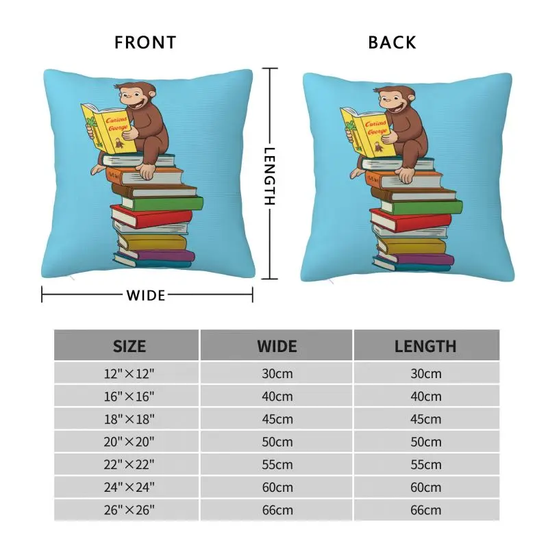 Custom George The Curious Monkey Settling In With A Big Stack Of Books Cushion Covers Velvet Cute Pillow