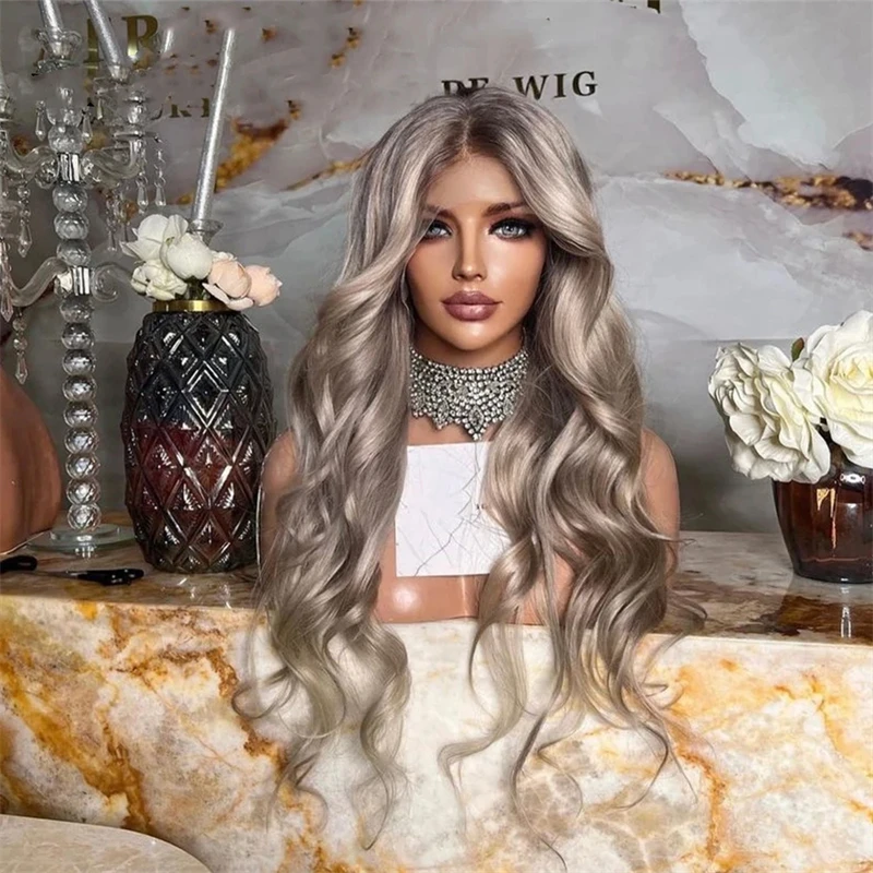 Highlight Full Lace Wigs Human Hair Ombre Grey  Blonde Color Virgin Brazilian Hair Glueless Natural wave Transparent Swiss Lace