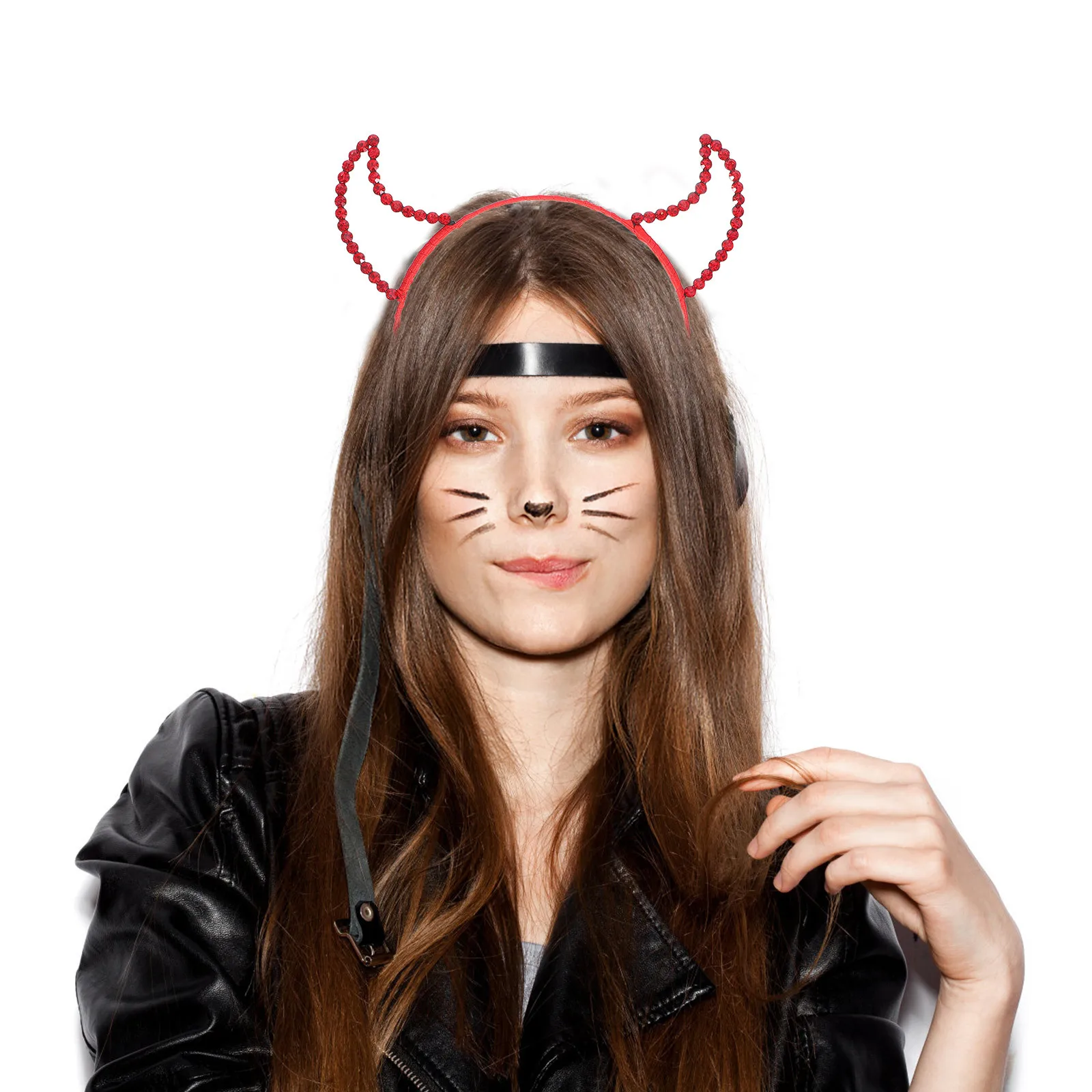 

2pcs Devil Horn Headband Rhinestone Headdress For Halloween Costume Party Masquerade Festival Horn Hair Accessory Wearable Decor