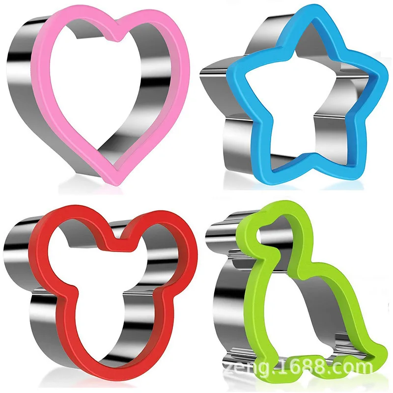 2PCS Sandwich Cutter Set for Kids Animal Dinosaur Star Heart Shape Stainless Steel Bread Mould Metal Cookie Cutters Mold Baking