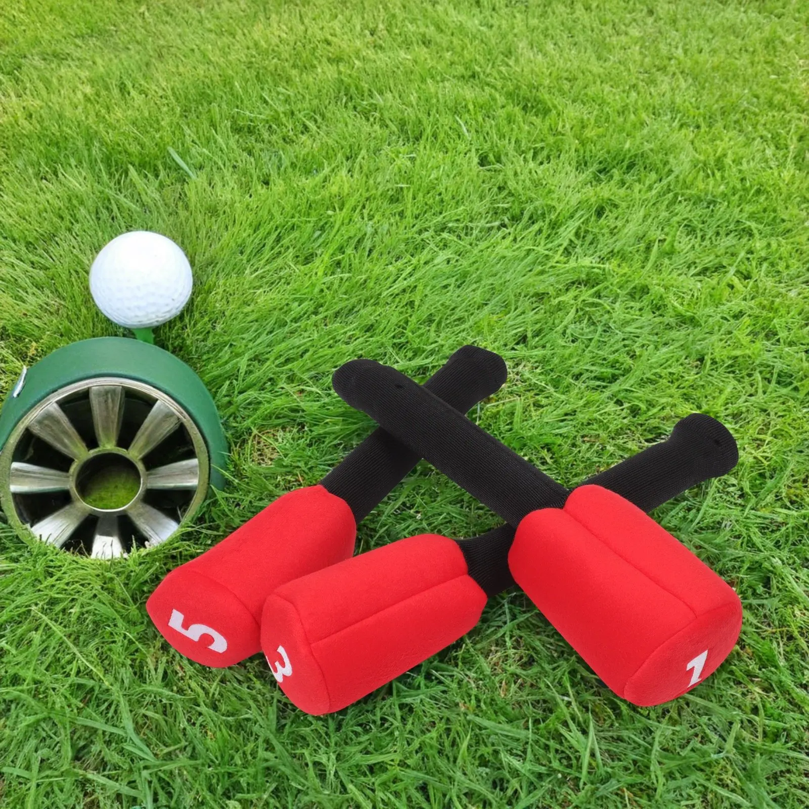 

Набор из 3 стильных чехлов для гольф-клюшек (красно-черные): для драйвера, вуда и паттера, с удобным хранением