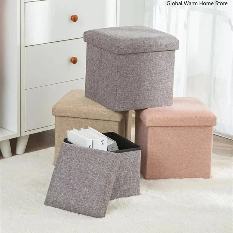 

Foldable Fabric Storage Stool with Padded Seat, Multifunctional Home Organizer Box for Sundries