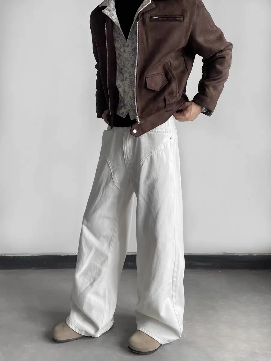 

Американские ретро-деконструированные прямые повседневные джинсы, свободные длинные брюки CleanFit, универсальные повседневные брюки