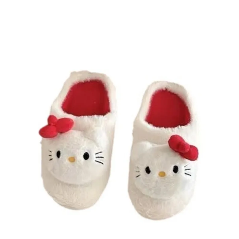 Sanrio Plush Slippers Hello Kitty Kawaii Cute Student Autumn and Winter Soft Thickened Plush Bedroom Adult Shoes Girls Christmas