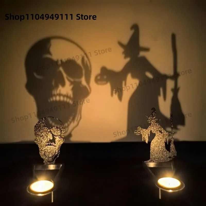 

Black Halloween Candlestick Holder Pumpkin Bat Crafts Spooky Shadow Caster Candlestick Handmade Funny Shadow Stand Candle