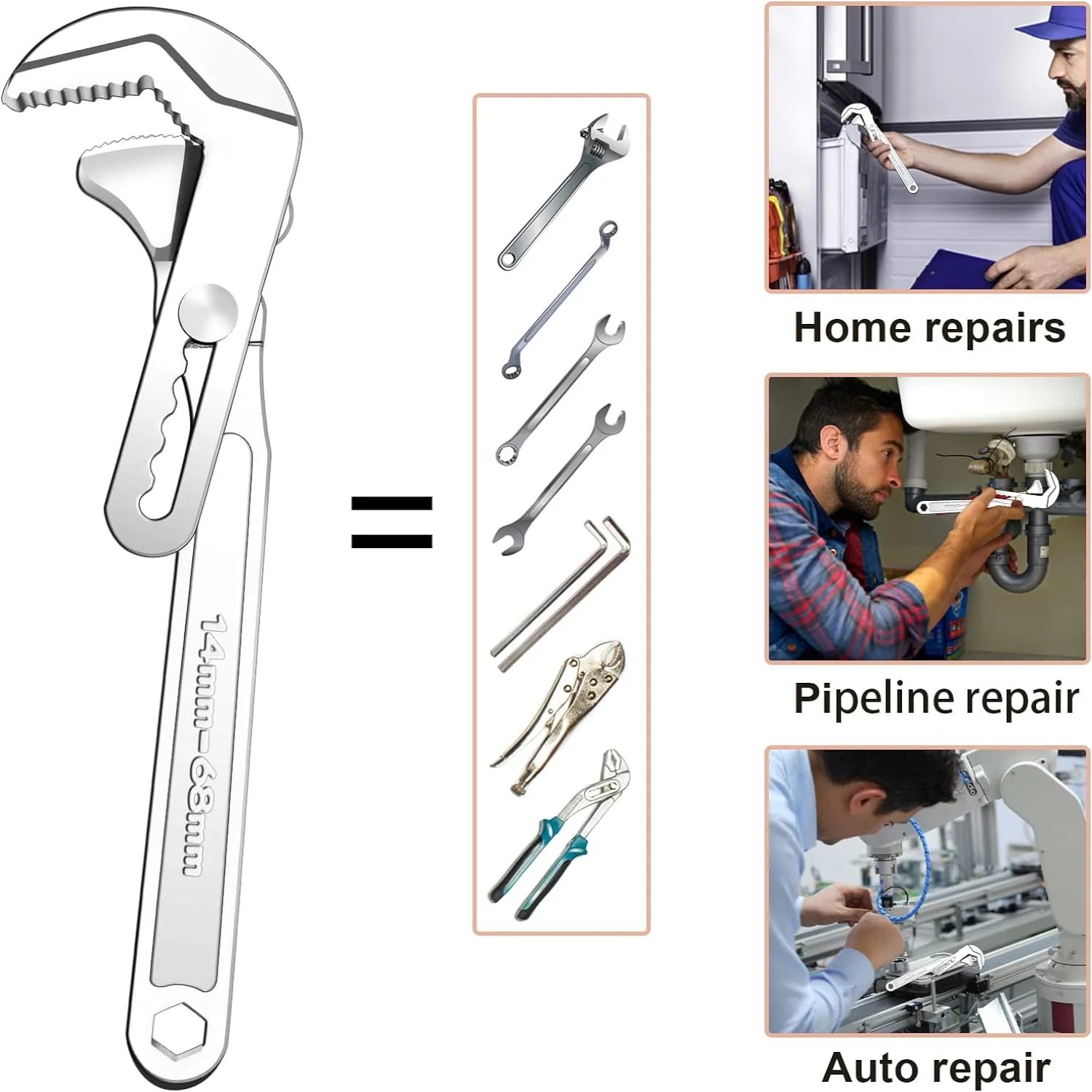 Professional and Durable Multifunctional Steel Pipe Wrench with Adjustable Self-Tightening Mechanism - Easy Tool for Various Plu