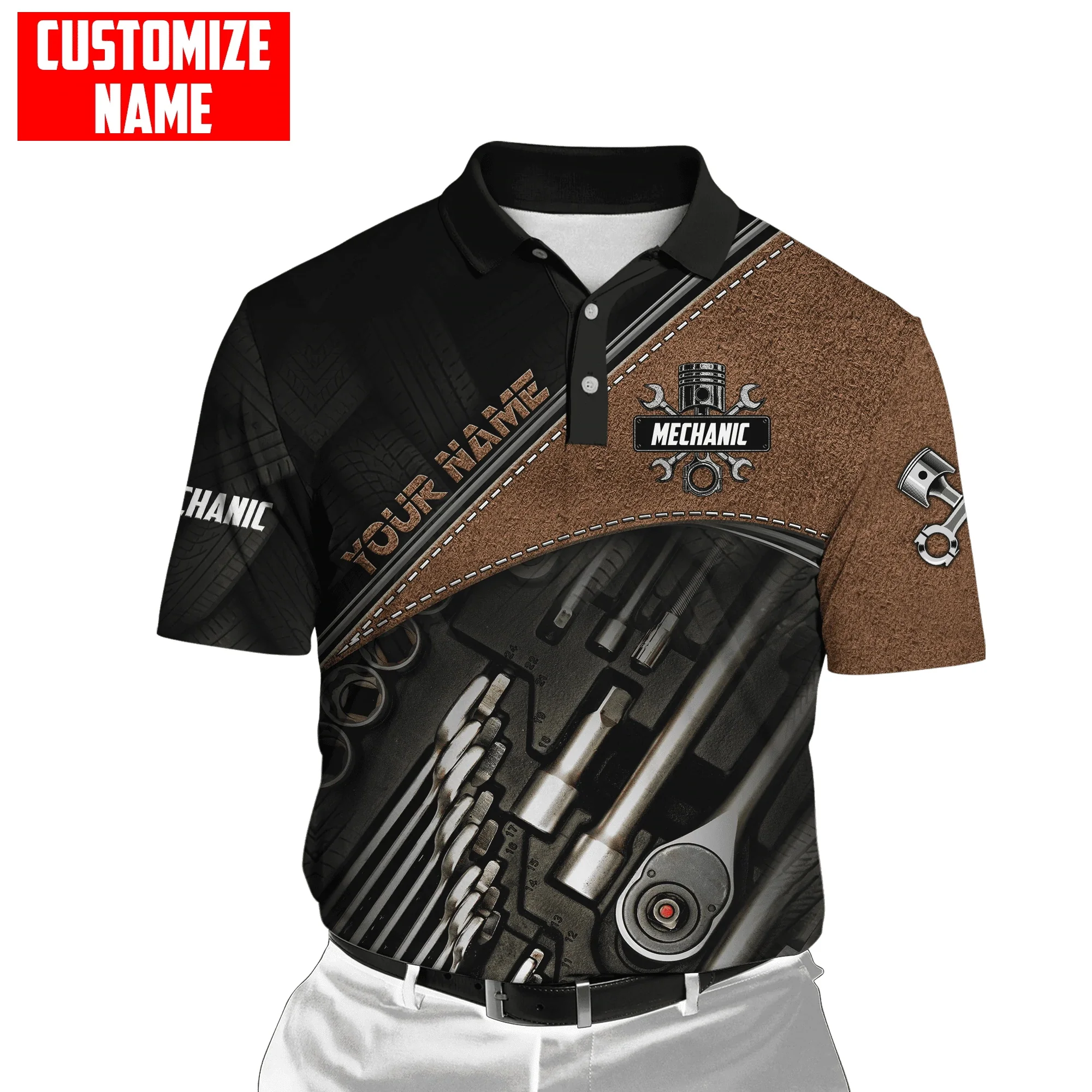 Personalized Name Mechanic 3D All Over Printed Mens Polo Shirt Summer Short Sleeve t-shirt Street Casual POLO shirt tops WK12