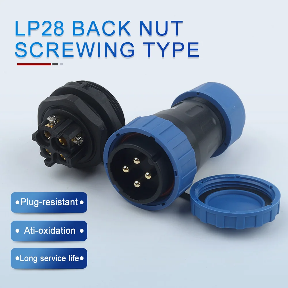 

LP28/SP28 IP68 Waterproof Back Nut Connector 2/3/4 Pin Screws Connection Plug Socket Electrical Wire Cable Aviation Connectors