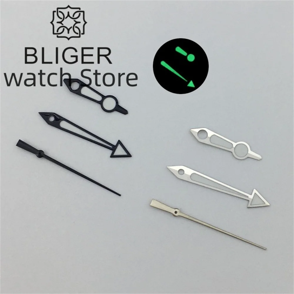 BLIGER watch hands black silver hands green luminous fit NH35 NH36 movement