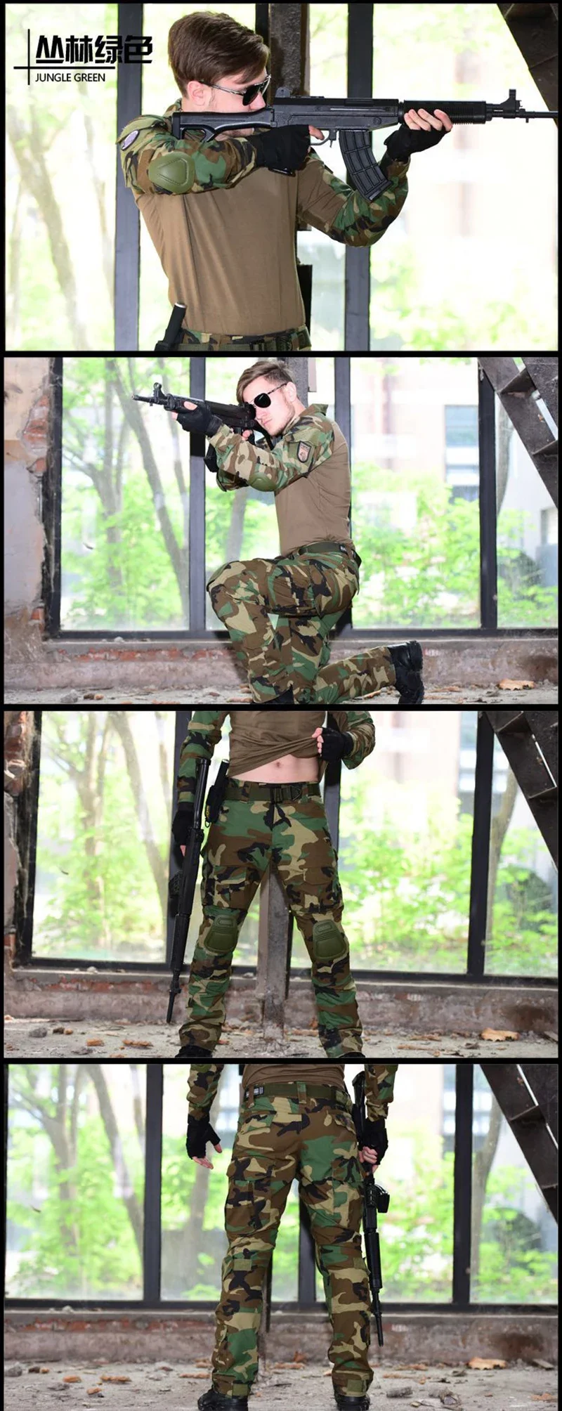 Outdoor Uniform Taktische Hemd Wasserdichte Kleidung Tops Tragen Widerstand Airsoft Camo Jagd Anzug Cargo Hosen + Pads – Detail 9