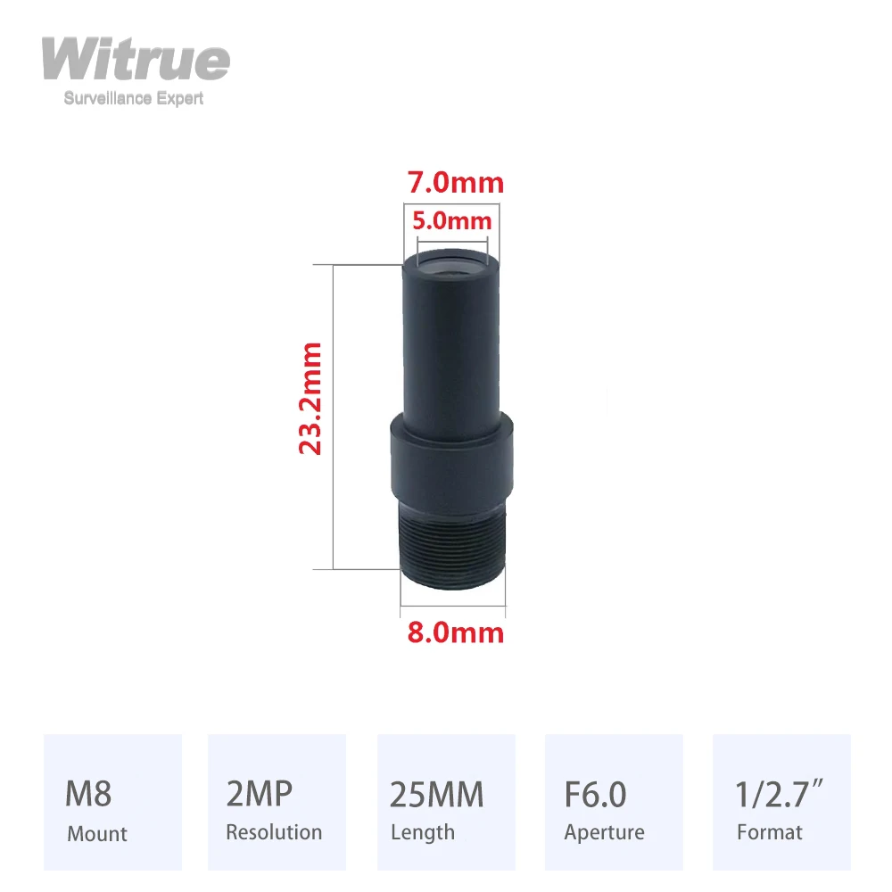 Witrue 미니 감시 카메라용 핀홀 렌즈, HD 메가픽셀, 25mm 롱 뷰, M8 * 0.35 마운트 조리개, F6.0 포맷, 1/2 인치